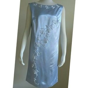 Vintage 60s Satin Sleeveless Beaded Shift Dress